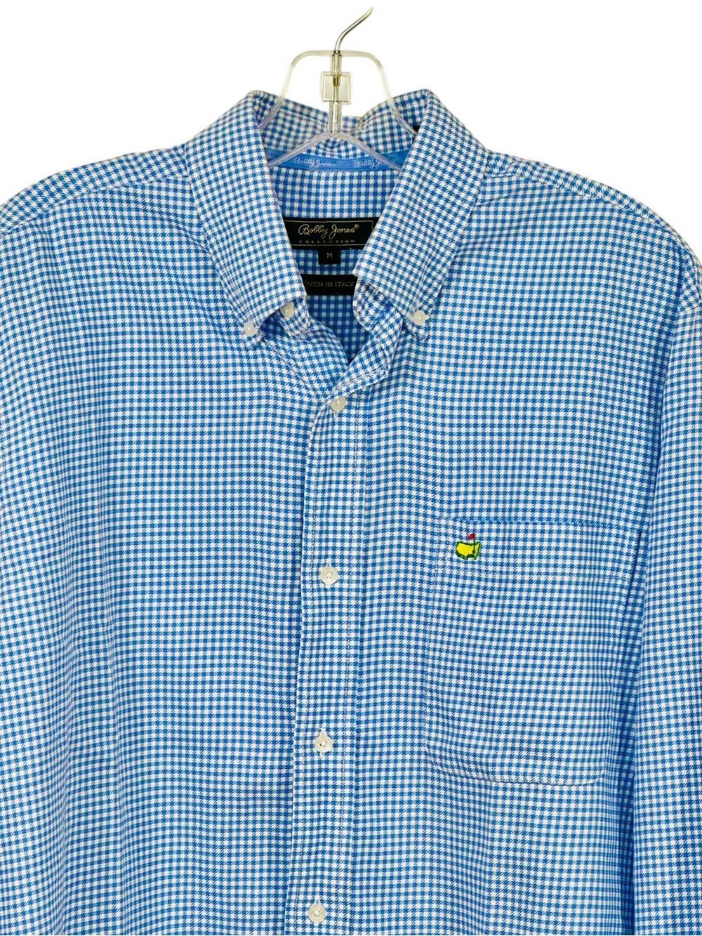 Bobby Jones Blue and white Check Button-Down Shirt Augusta National flag logo M